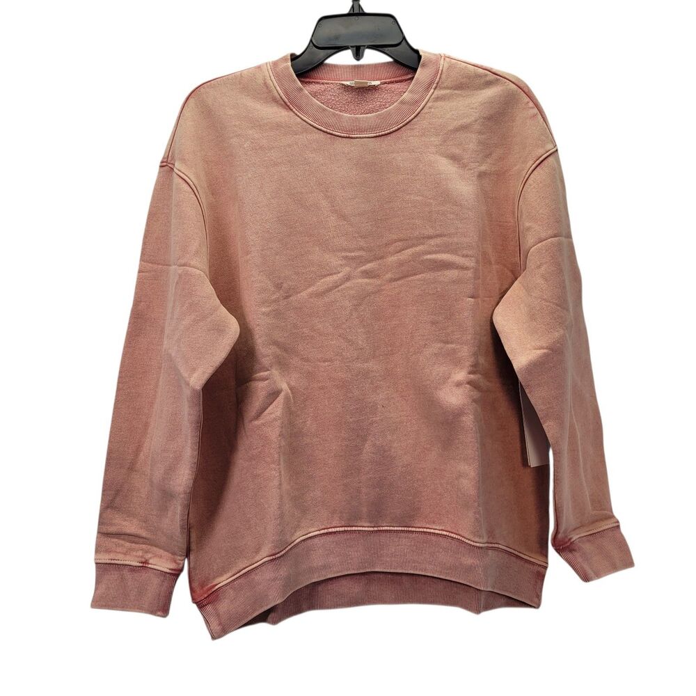 Goodthreads Women's Heritage Fleece Beefy Crewneck Sweatshirt Pink Acid Wash M